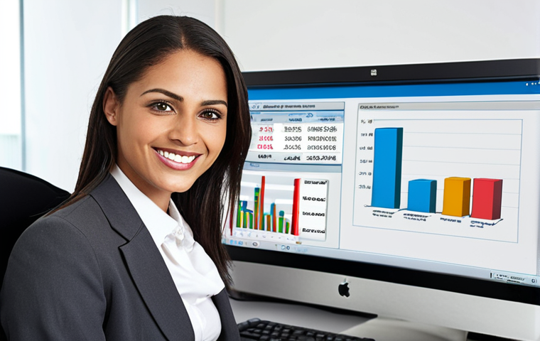 **A modern accountant working at a computer, smiling confidently. Tally or SAP software is visible on the screen. The office is bright and professional.** (Focus: Career advancement through computerized accounting skills.)