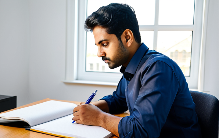 A focused Indian professional, approximately 30 years old, sitting at a clean, modern study desk. The subject is diligently reviewing an open textbook and making notes on a pad with a highlighter, with a hand gently resting on the page. A neatly drawn concept map or flowchart is visible on a separate notebook. The desk is organized with a closed laptop, pens, and a cup of coffee. The setting is a brightly lit, contemporary home office with natural light filtering through a window. The professional is wearing a modest, dark blue business casual shirt and appropriate trousers, conveying a sense of discipline and intellectual pursuit. The atmosphere is calm and conducive to learning. High-quality professional photography, natural pose, perfect anatomy, correct proportions, well-formed hands, proper finger count, natural body proportions, fully clothed, modest clothing, appropriate attire, professional dress, safe for work, appropriate content, professional.