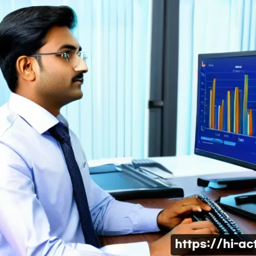 전산세무회계와 세무사 자격증의 차이 - A professional Indian office scene showing a young Hindi-speaking man in formal attire, working on a...