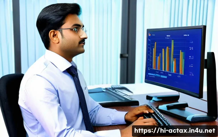 전산세무회계와 세무사 자격증의 차이 - A professional Indian office scene showing a young Hindi-speaking man in formal attire, working on a...