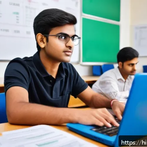 전산세무회계 초보자 추천 스터디 방법 - A detailed and vibrant classroom scene focused on a young Indian adult student studying taxation and...